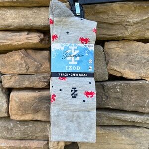 IZOD Men Crew Socks 7 Pairs 6-12.5 Size Boat Sailing MSRP $48 Gray Blue